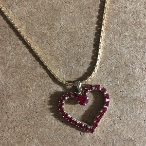 AVON Necklace Heart Ruby Red Gold-Tone 16”